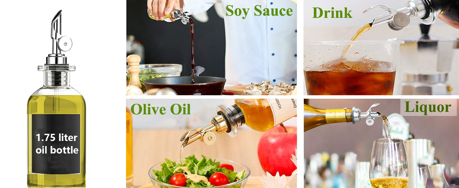 Pafusen Olive Oil Pour Spout with Adapters, Oils Pourer for Olive Oil Dispenser Bottle, Easily Turn Your Bottles into Dispensers for Liquor,Oils,Bottle Pourers (Sliver, 3 Pack Pour +Adapters)