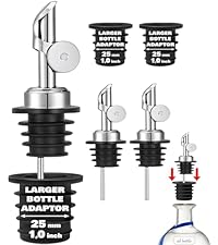 Pafusen Olive Oil Pour Spout with Adapters, Oils Pourer for Olive Oil Dispenser Bottle, Easily Turn Your Bottles into Dispensers for Liquor,Oils,Bottle Pourers (Sliver, 3 Pack Pour +Adapters)