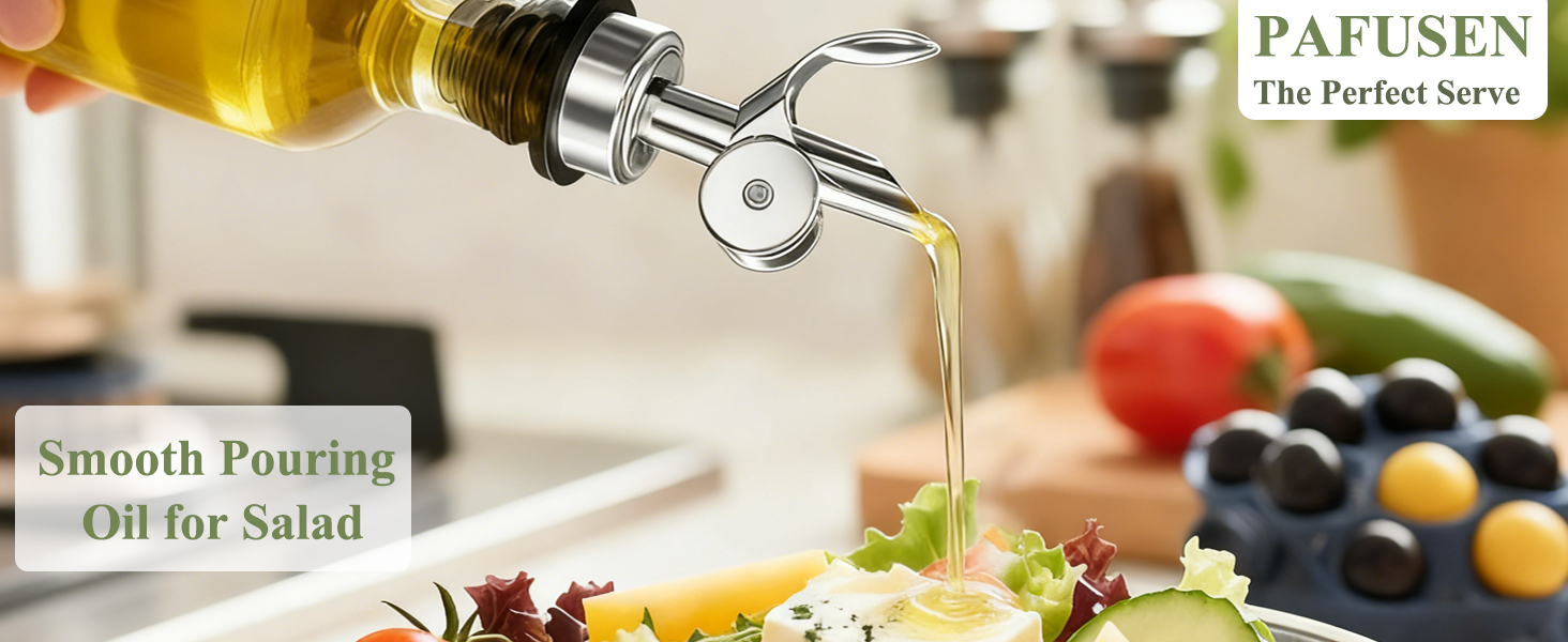 Pafusen Olive Oil Pour Spout with Adapters, Oils Pourer for Olive Oil Dispenser Bottle, Easily Turn Your Bottles into Dispensers for Liquor,Oils,Bottle Pourers (Sliver, 3 Pack Pour +Adapters)