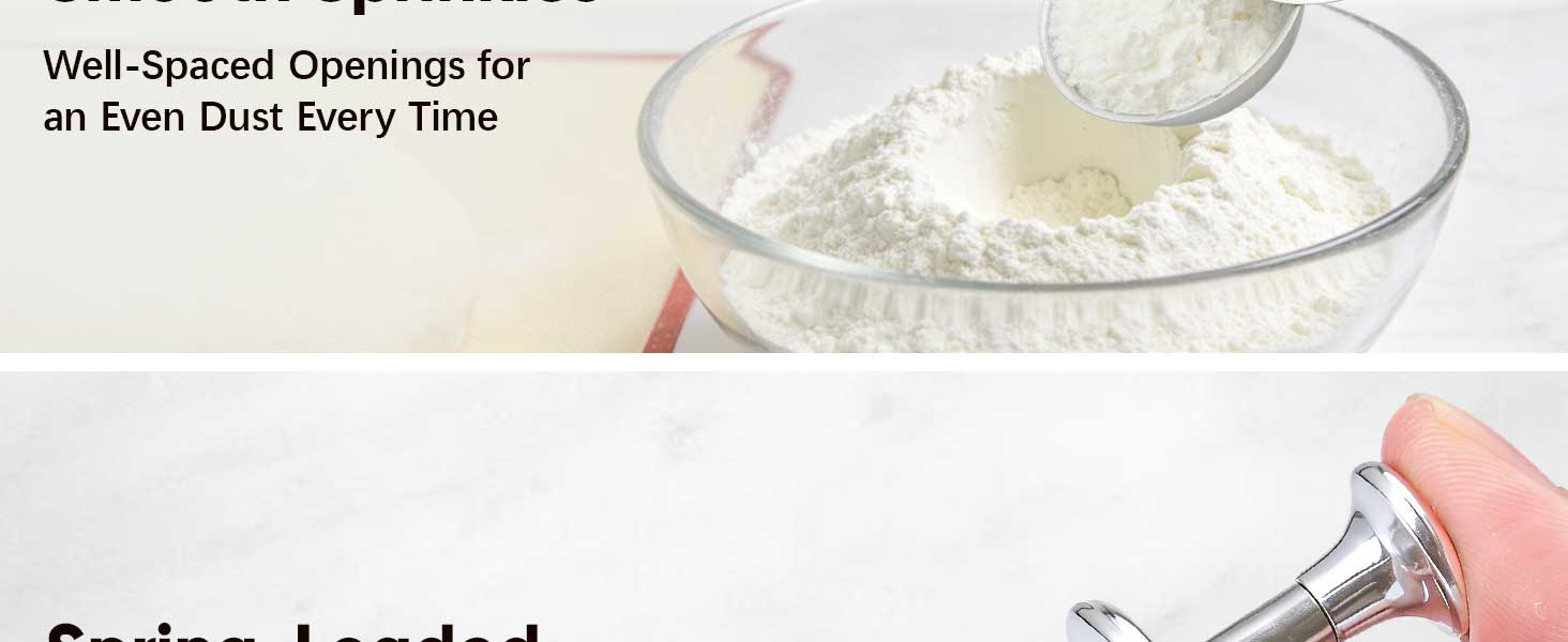 Flour Duster for Baking, Stainless Steel flour sifter with One-Handed Spring Handle, Fine Mesh Baking Dusting Wand for Powdered Sugar, Cocoa, Spices, Even Sprinkle