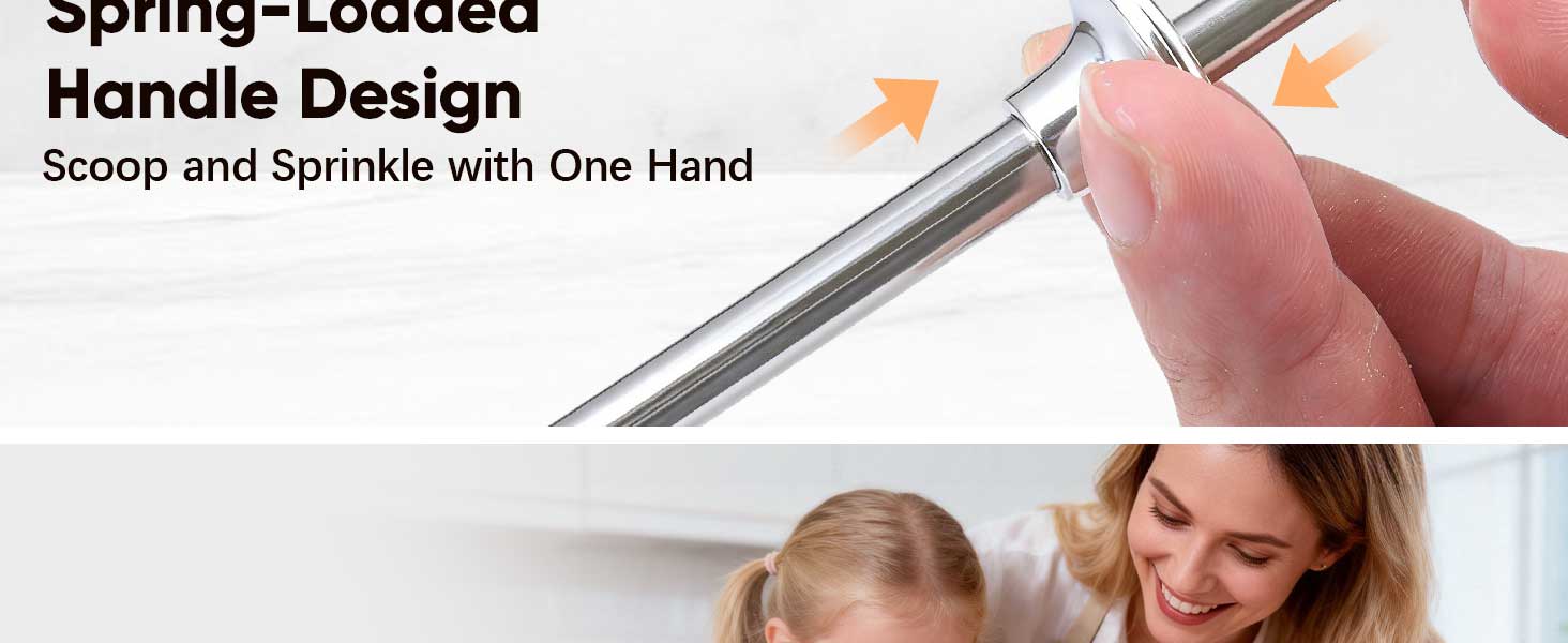 Flour Duster for Baking, Stainless Steel flour sifter with One-Handed Spring Handle, Fine Mesh Baking Dusting Wand for Powdered Sugar, Cocoa, Spices, Even Sprinkle