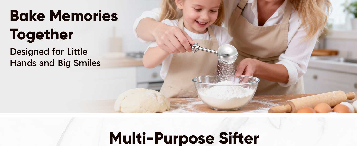 Flour Duster for Baking, Stainless Steel flour sifter with One-Handed Spring Handle, Fine Mesh Baking Dusting Wand for Powdered Sugar, Cocoa, Spices, Even Sprinkle