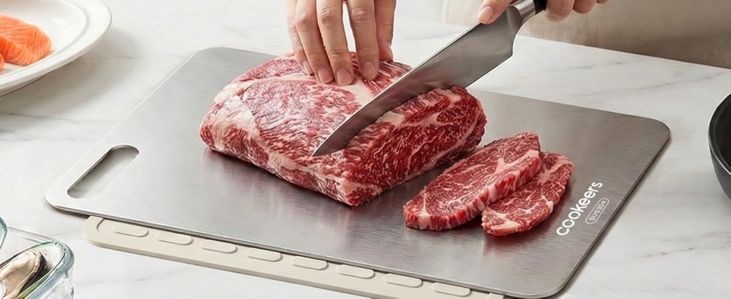 Stainless Steel Cutting Board Set of 2-13.5" x 10" Upgraded Ultra-Thin Double Sided Chopping Board, Non-porous & Odor-resistant, Food Grade Kitchen Cutting Boards, Dishwasher Safe