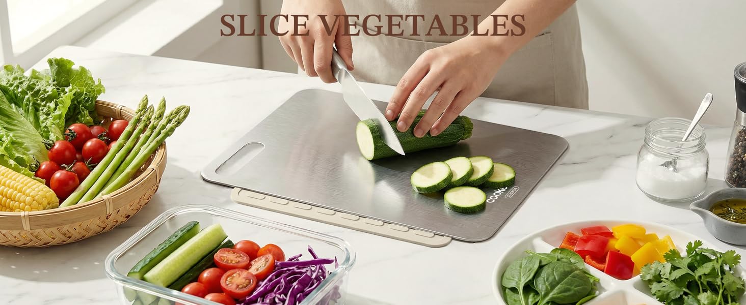 Stainless Steel Cutting Board Set of 2-13.5" x 10" Upgraded Ultra-Thin Double Sided Chopping Board, Non-porous & Odor-resistant, Food Grade Kitchen Cutting Boards, Dishwasher Safe