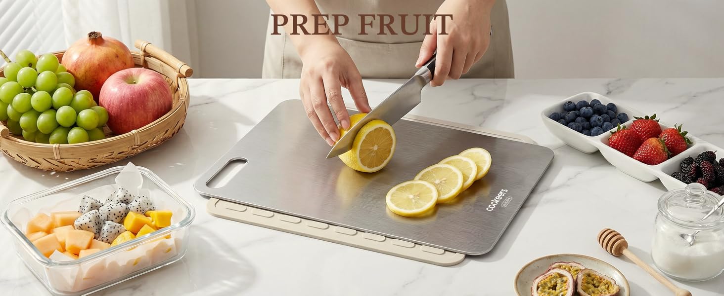 Stainless Steel Cutting Board Set of 2-13.5" x 10" Upgraded Ultra-Thin Double Sided Chopping Board, Non-porous & Odor-resistant, Food Grade Kitchen Cutting Boards, Dishwasher Safe