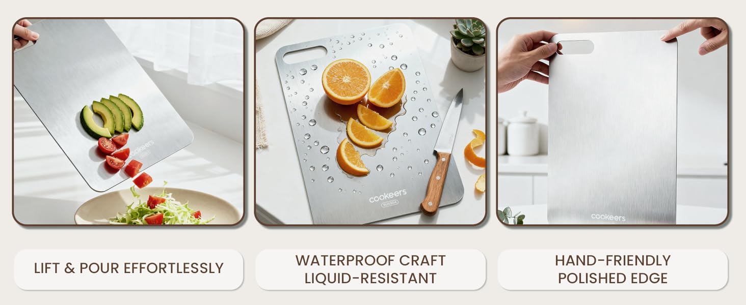 Stainless Steel Cutting Board Set of 2-13.5" x 10" Upgraded Ultra-Thin Double Sided Chopping Board, Non-porous & Odor-resistant, Food Grade Kitchen Cutting Boards, Dishwasher Safe