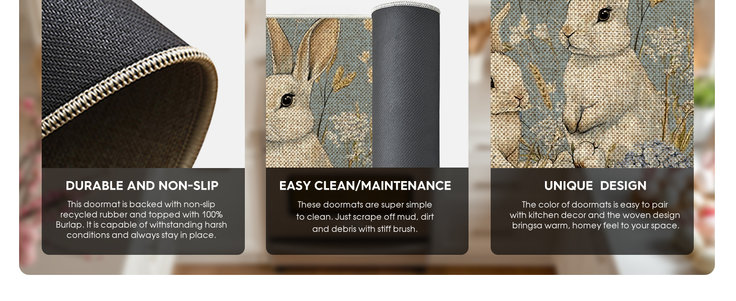 Artoid Mode Rabbit Flowers Bunny Easter Kitchen Mats Set of 2, Spring Home Decor Low-Profile Kitchen Rugs for Floor - 17x29 and 17x47 Inch