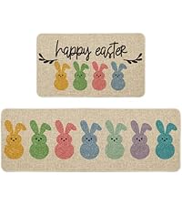 Artoid Mode Rabbit Flowers Bunny Easter Kitchen Mats Set of 2, Spring Home Decor Low-Profile Kitchen Rugs for Floor - 17x29 and 17x47 Inch