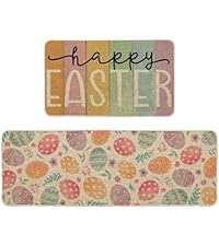 Artoid Mode Rabbit Flowers Bunny Easter Kitchen Mats Set of 2, Spring Home Decor Low-Profile Kitchen Rugs for Floor - 17x29 and 17x47 Inch