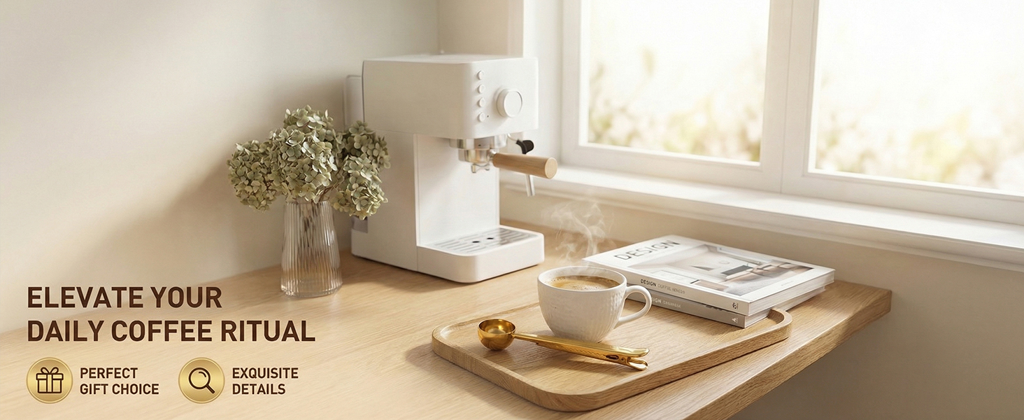 Li&Zhao Stainless Steel Coffee Scoop with Clip - Coffee Scoop for Ground Coffee, Precision Coffee Measuring Scoop, Tablespoon Stainless Steel Scoop for Coffee, Tea, Protein Powder (Gold)