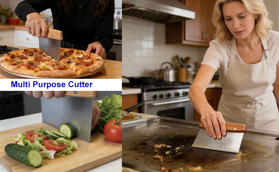 Professional Dough Cutter & Bench Scraper - Ultimate Dough Scraper Tool with Stainless Steel Blade & Wood Handle