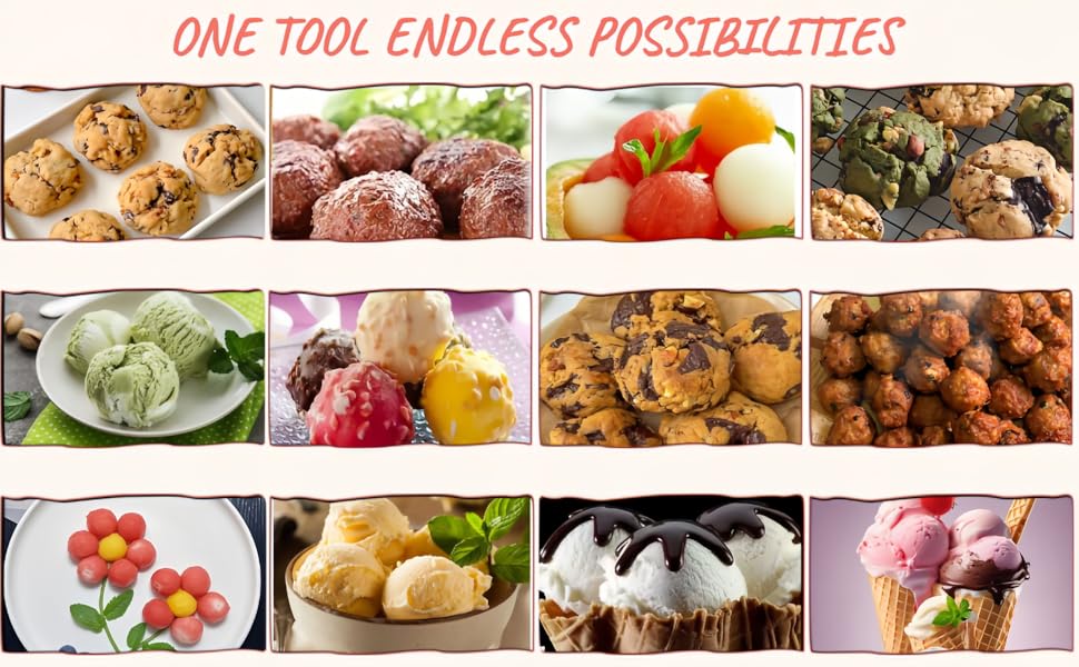 Ice Cream Scoop, 3Pcs Cookie Scoop Set, Stainless Steel Ice Cream Scoop with Trigger Release, Cookie Dough Scoop, Large/Medium/Small Cookie Scooper for Baking with 2 Shovel Spoons and 1 Shovel Forks