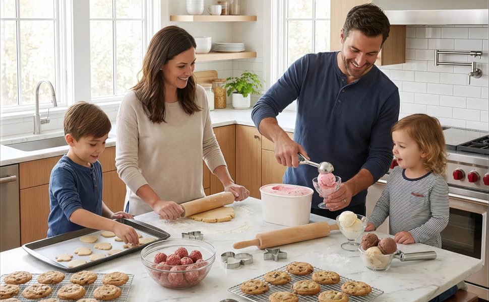 Ice Cream Scoop, 3Pcs Cookie Scoop Set, Stainless Steel Ice Cream Scoop with Trigger Release, Cookie Dough Scoop, Large/Medium/Small Cookie Scooper for Baking with 2 Shovel Spoons and 1 Shovel Forks
