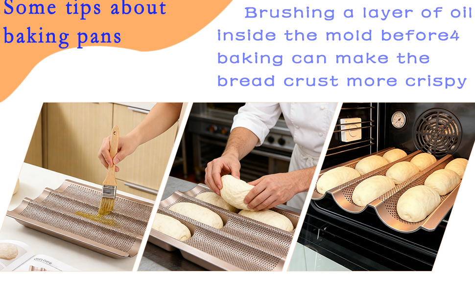 Baguette Baking Kit: 3-Groove Carbon Steel Pan with Lame & Proofing Cloth, Air Vented French Bread Tray for Homemade Artisan Loaves