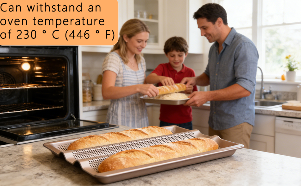 Baguette Baking Kit: 3-Groove Carbon Steel Pan with Lame & Proofing Cloth, Air Vented French Bread Tray for Homemade Artisan Loaves
