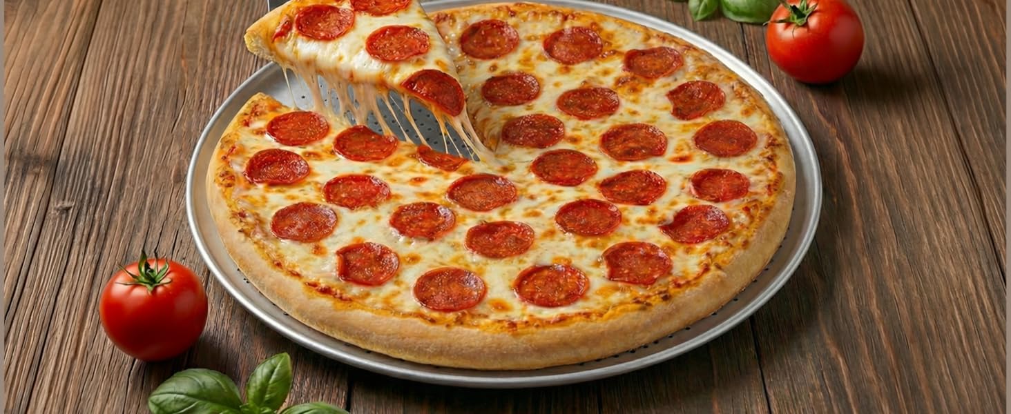 Bakken 16 Inch Non-Stick Pizza Pan 1 Pack, Round Carbon Steel Pizza Tray with Perforated Holes, PFOA, PFOS, & PTFE-Free, Dishwasher & Oven Safe Up To 450°F, Durable Nonstick Coating, Silver