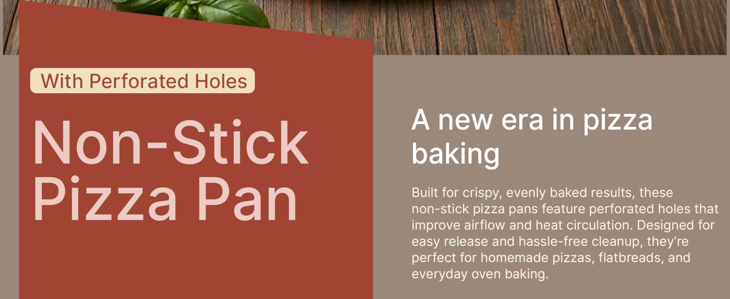 Bakken 16 Inch Non-Stick Pizza Pan 1 Pack, Round Carbon Steel Pizza Tray with Perforated Holes, PFOA, PFOS, & PTFE-Free, Dishwasher & Oven Safe Up To 450°F, Durable Nonstick Coating, Silver