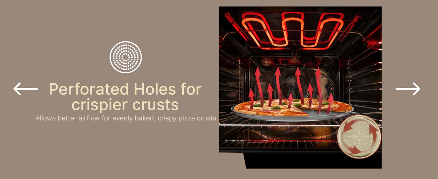 Bakken 16 Inch Non-Stick Pizza Pan 1 Pack, Round Carbon Steel Pizza Tray with Perforated Holes, PFOA, PFOS, & PTFE-Free, Dishwasher & Oven Safe Up To 450°F, Durable Nonstick Coating, Silver