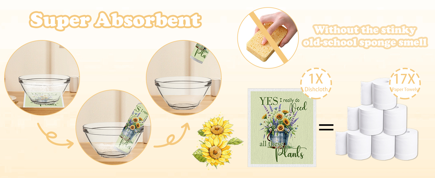 Swedish Dishcloths for Kitchen, 6 Pack Garden Plant Swedish Dish Cloths Reusable Washable Absorbent Kitchen Towel Gifts for Plant Lovers Gardeners Birthday Housewarming