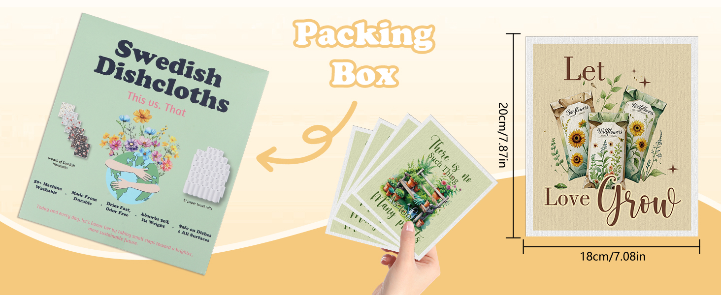 Swedish Dishcloths for Kitchen, 6 Pack Garden Plant Swedish Dish Cloths Reusable Washable Absorbent Kitchen Towel Gifts for Plant Lovers Gardeners Birthday Housewarming