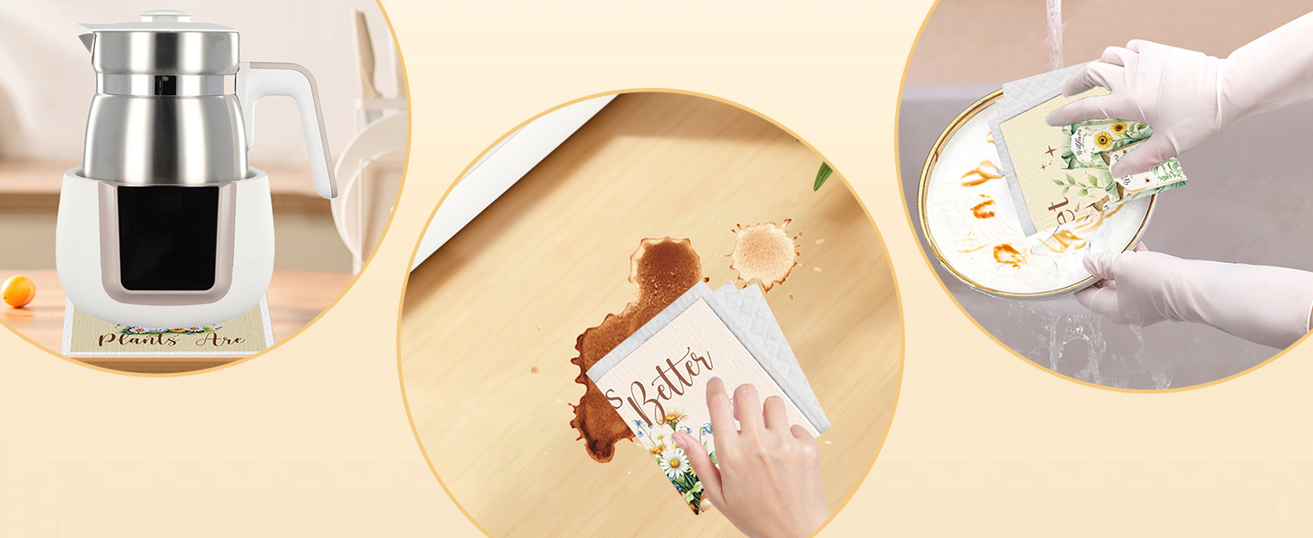 Swedish Dishcloths for Kitchen, 6 Pack Garden Plant Swedish Dish Cloths Reusable Washable Absorbent Kitchen Towel Gifts for Plant Lovers Gardeners Birthday Housewarming