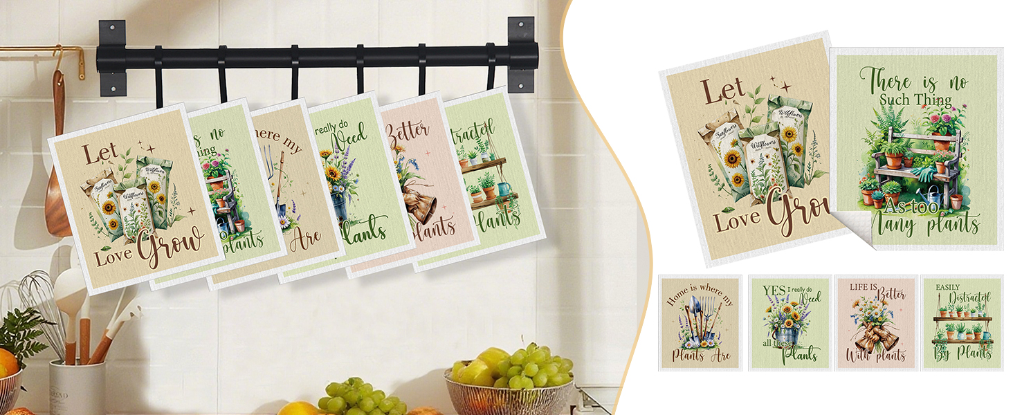 Swedish Dishcloths for Kitchen, 6 Pack Garden Plant Swedish Dish Cloths Reusable Washable Absorbent Kitchen Towel Gifts for Plant Lovers Gardeners Birthday Housewarming