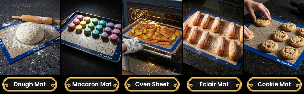 2-Sided Silicone Baking Mat for Macaron, Éclair & Cookie – Reusable Pastry Sheet 11.8