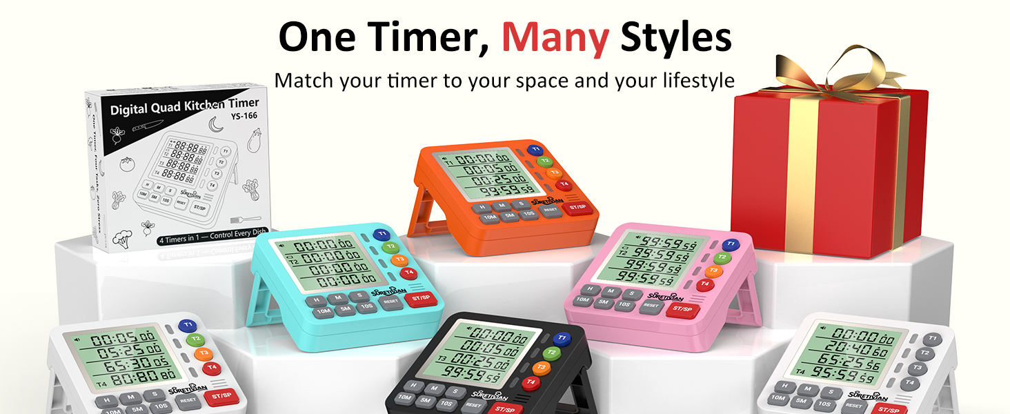 Digital Kitchen Timer for Cooking - 4 Channel Count Up Countdown Timer with Loud Alarm and Silent Mode, Large Display, Magnetic Back, Auto Memory for Classroom Study Gym, Battery Included (Black)