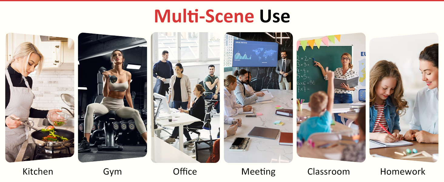 Digital Kitchen Timer for Cooking - 4 Channel Count Up Countdown Timer with Loud Alarm and Silent Mode, Large Display, Magnetic Back, Auto Memory for Classroom Study Gym, Battery Included (Black)