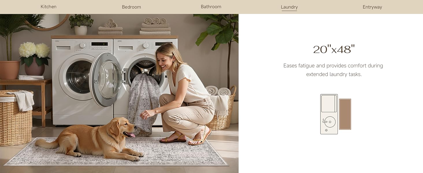 HUGEAR Grey Kitchen Rug Sets 3 Piece 20x32/20x48/20x59 Inch Vintage Distressed Entryway Washable Kitchen Mats Floor Carpet Non Slip Runner Rugs for Hallway Laundry Sink Bathroom