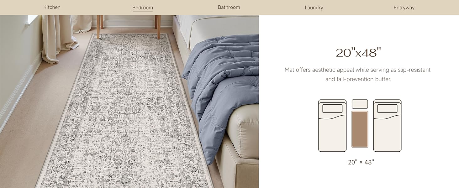 HUGEAR Grey Kitchen Rug Sets 3 Piece 20x32/20x48/20x59 Inch Vintage Distressed Entryway Washable Kitchen Mats Floor Carpet Non Slip Runner Rugs for Hallway Laundry Sink Bathroom