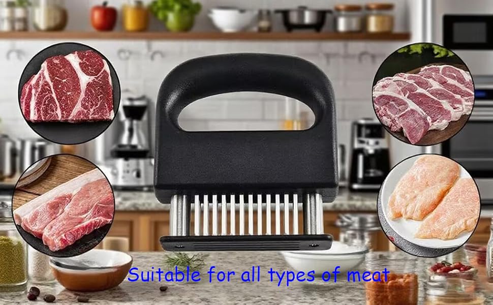 Meat Tenderizer With 48 Stainless Steel Sharp Needle Blade, Heavy Duty Meat Cooking Tool for Tenderizing Beef, Pork, Chicken, Lamb, Fish And More