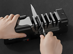 Electric Knife Sharpener, Precise 20° Diamond Knife Sharpener for Kitchen Knives, Quick Repairing in 40 Seconds, with Metal Dust Collection Box & Special Port for Scissors, Black