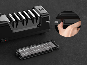 Electric Knife Sharpener, Precise 20° Diamond Knife Sharpener for Kitchen Knives, Quick Repairing in 40 Seconds, with Metal Dust Collection Box & Special Port for Scissors, Black