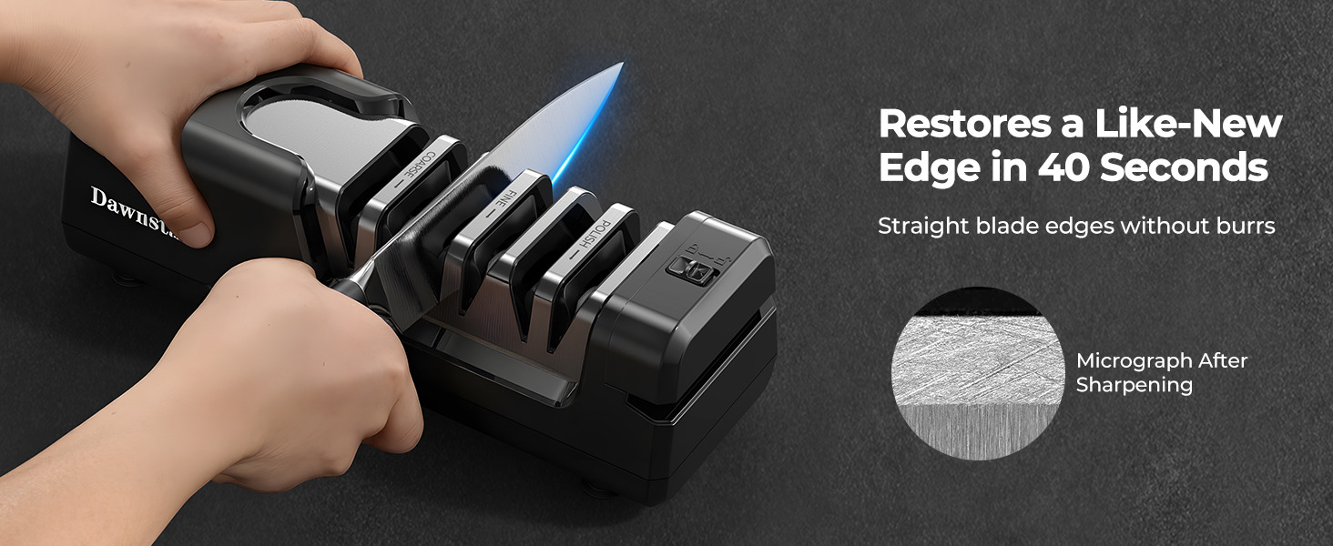 Electric Knife Sharpener, Precise 20° Diamond Knife Sharpener for Kitchen Knives, Quick Repairing in 40 Seconds, with Metal Dust Collection Box & Special Port for Scissors, Black