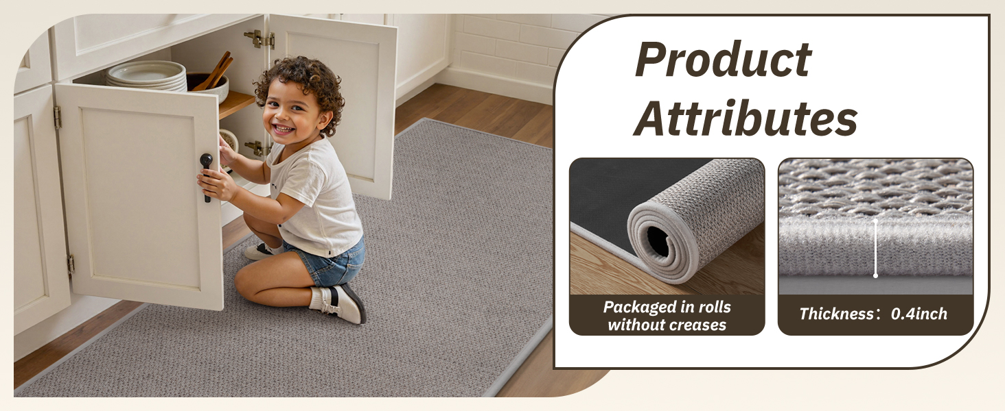 RESARE Kitchen Mats, Non Slip Kitchen Mats for Floor, Absorbent Quick Dry Washable Kitchen Rugs in Front of Sink, Hallway, Laundry, Kitchen Floor Mat(Beige, 17