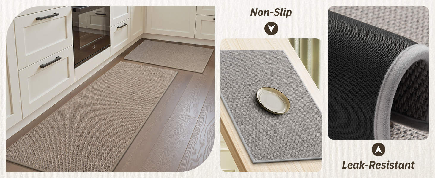 RESARE Kitchen Mats, Non Slip Kitchen Mats for Floor, Absorbent Quick Dry Washable Kitchen Rugs in Front of Sink, Hallway, Laundry, Kitchen Floor Mat(Beige, 17