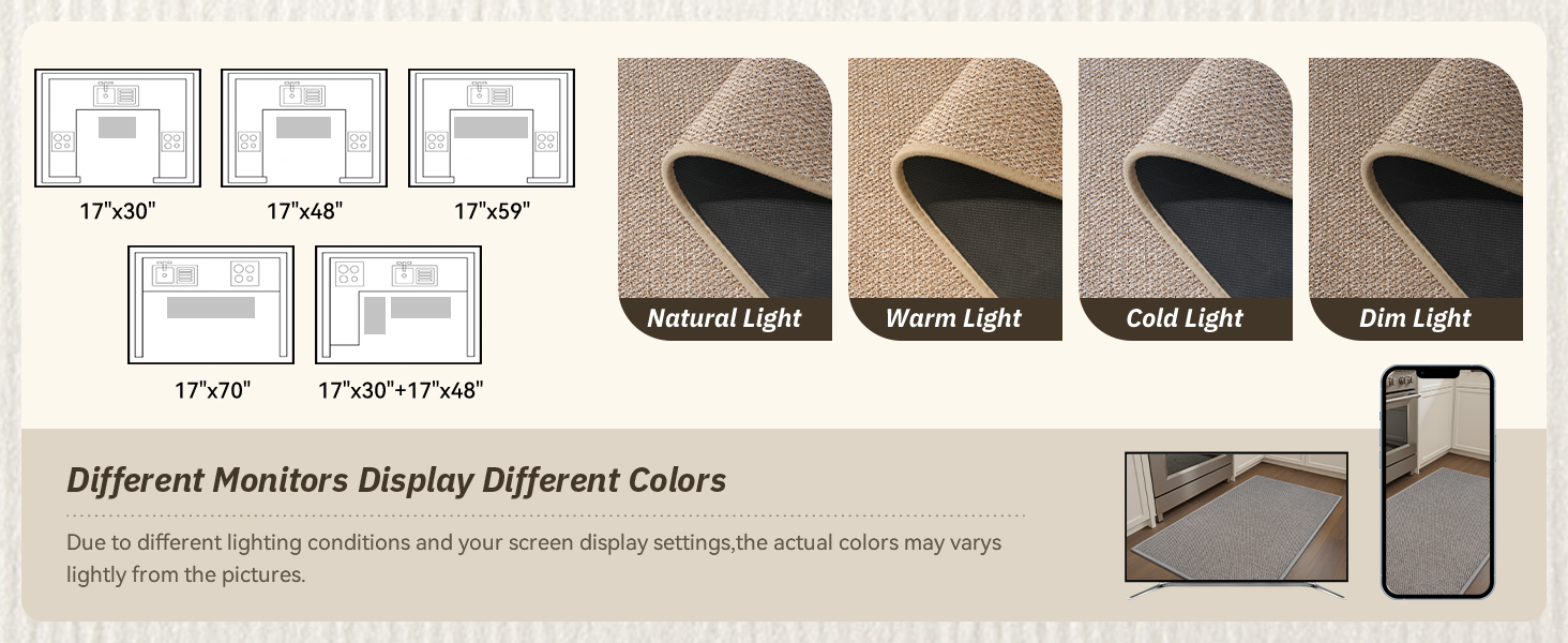 RESARE Kitchen Mats, Non Slip Kitchen Mats for Floor, Absorbent Quick Dry Washable Kitchen Rugs in Front of Sink, Hallway, Laundry, Kitchen Floor Mat(Beige, 17