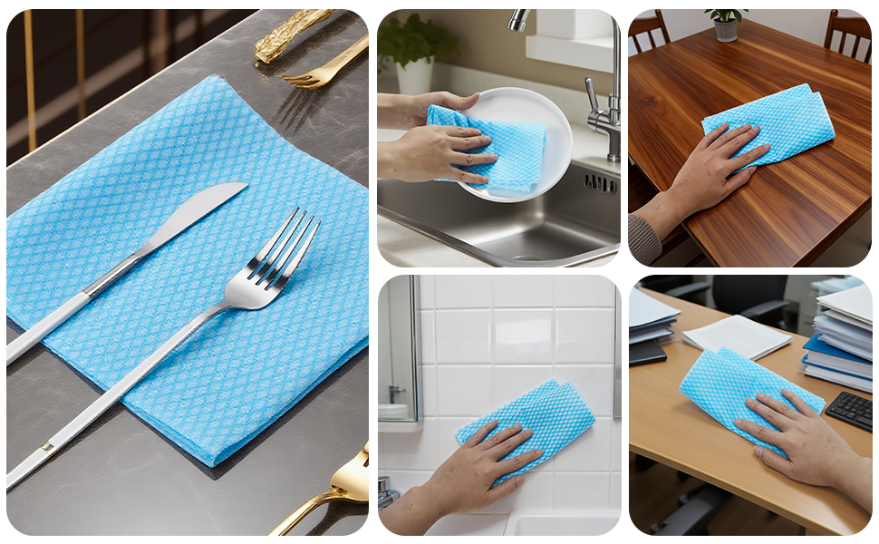 60 Pack 13.8×15.7 in Disposable Dish Cloths for Kitchen, Bathroom & Daily Cleaning – Durable & Short-Term Reusable Cleaning Cloths (Blue)