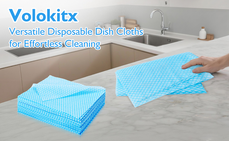 60 Pack 13.8×15.7 in Disposable Dish Cloths for Kitchen, Bathroom & Daily Cleaning – Durable & Short-Term Reusable Cleaning Cloths (Blue)