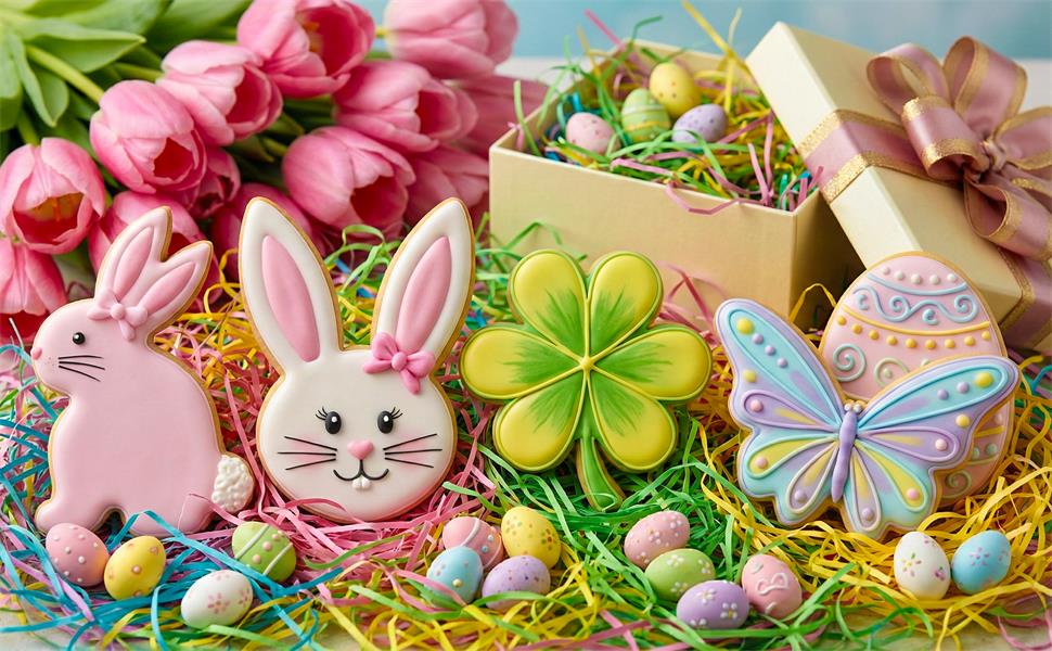 Easter Cookie Cutter Set, 12 Pieces Easter Bunny Cookie Cutter Set for Baking - Carrot, Bunny Face, Leaf, Egg, Flower, Butterfly Shapes Holiday Themed Party Supplies