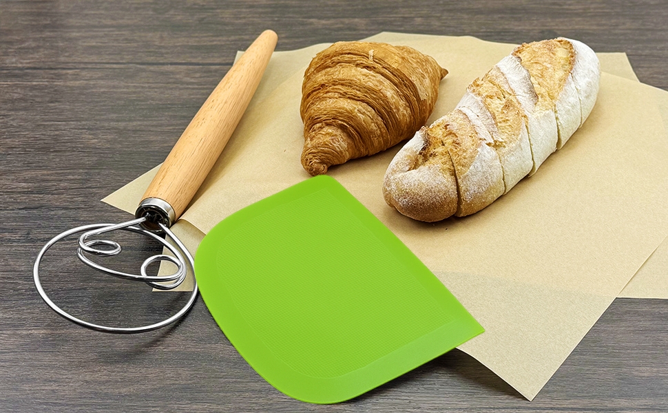 Danish Dough Whisk – Sourdough Mixing Tool with Dough Scraper. Danish Whisk for Baking, Mixing Thick Dough, Bread Making, Pastry, Cookies, Pizza, Batter & More