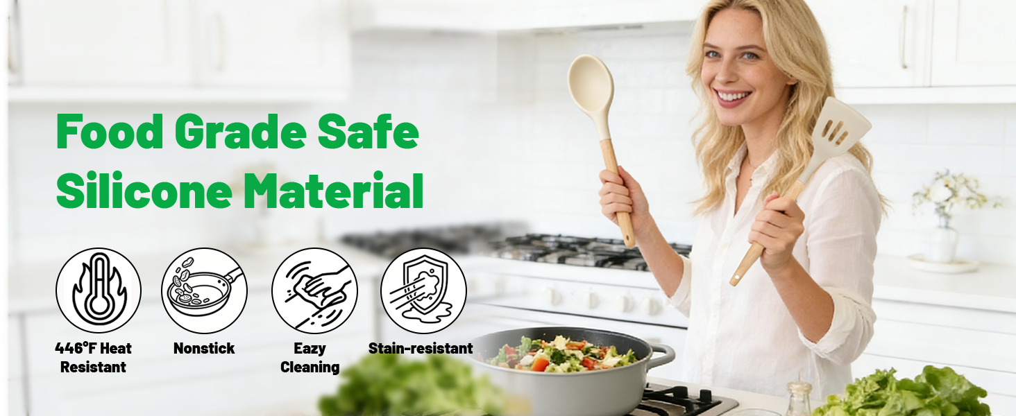 Silicone Cooking Utensil Set,12 PCS Cooking Kitchen Utensils Set, Nonstick Kitchen Utensils 446°F Heat-Resistant Cookware Kitchen Tools of Spoon,Brush,Whisk,Spatula,Turner Tongs (Khaki)