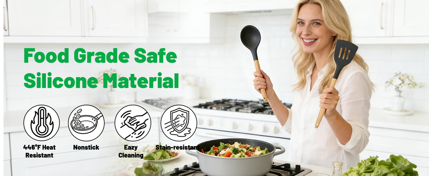 Silicone Cooking Utensil Set,12 PCS Cooking Kitchen Utensils Set, Nonstick Kitchen Utensils 446°F Heat-Resistant Cookware Kitchen Tools of Spoon,Brush,Whisk,Spatula,Turner Tongs (Gray)