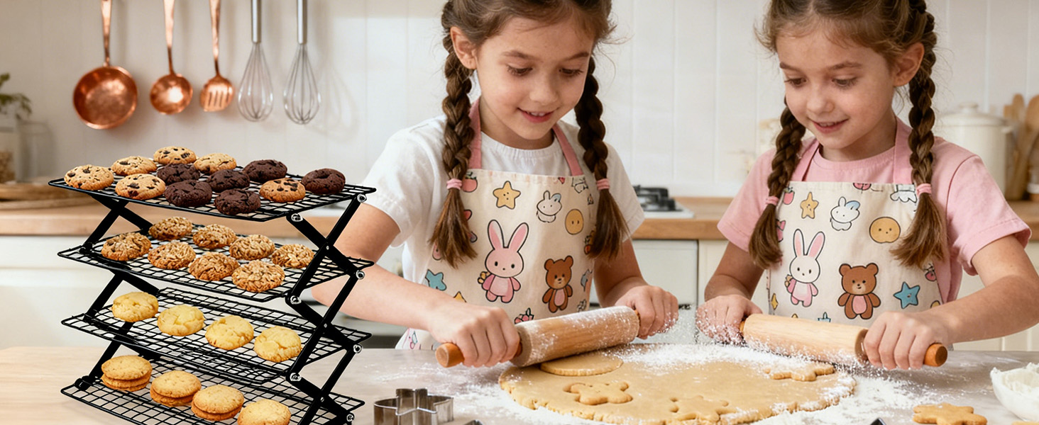 Cooling Racks For Cooking And Baking, 2/3/4-Tier Collapsible Cookie Cooling Rack With Adjustable 3 Setting Design Stackable Roasting Cooking Drying Wire Cooling Rack For Cookies Bread Baking