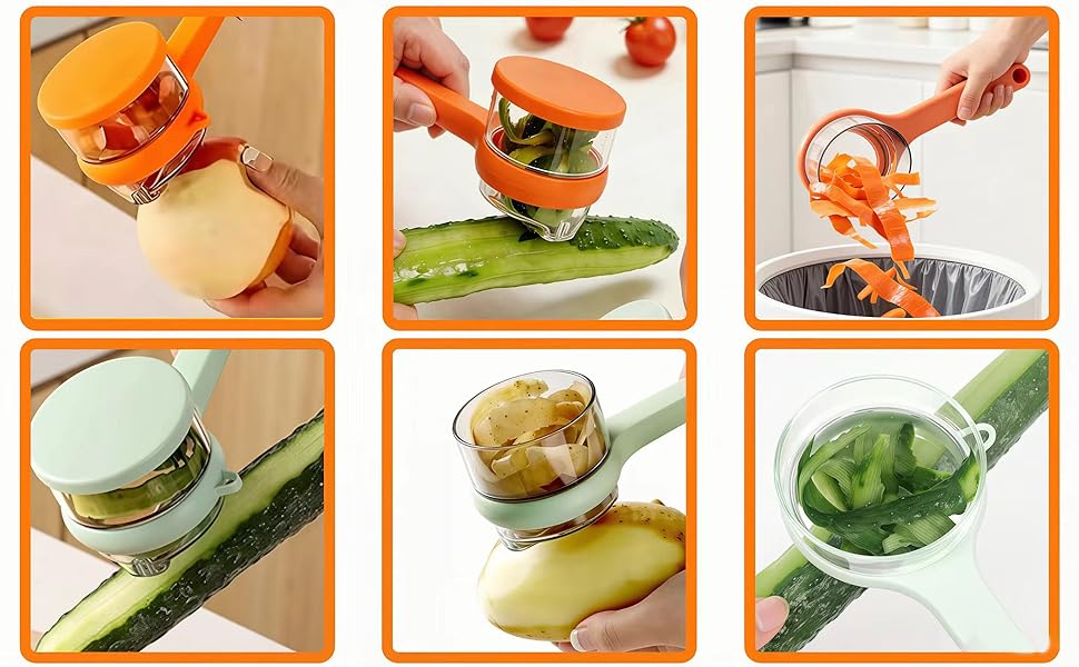 2PCS Upgrade Fruit Vegetable Peeler with Catcher, 2026 New Special Potato Peelers for Kitchen, Double-Sided Stainless Steel Apple Peeler with Box Storage