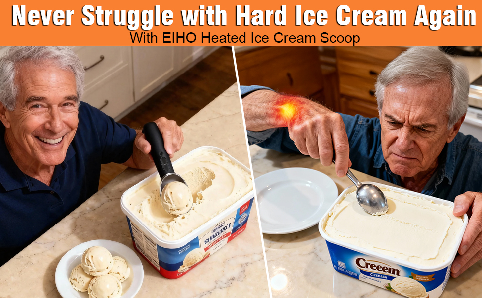 Heated Ice Cream Scoop Rechargeable, Electric Ice Cream Scooper with 3-Temp Settings, LED Display & IPX7 Waterproof, Ergonomic Silicone Handle, House Warming Gifts for Women Men Friend (Black)