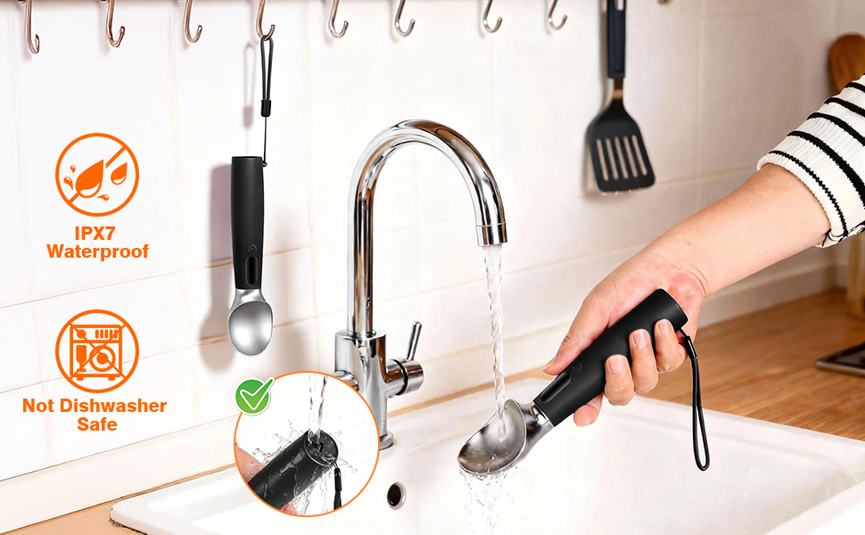 Heated Ice Cream Scoop Rechargeable, Electric Ice Cream Scooper with 3-Temp Settings, LED Display & IPX7 Waterproof, Ergonomic Silicone Handle, House Warming Gifts for Women Men Friend (Black)