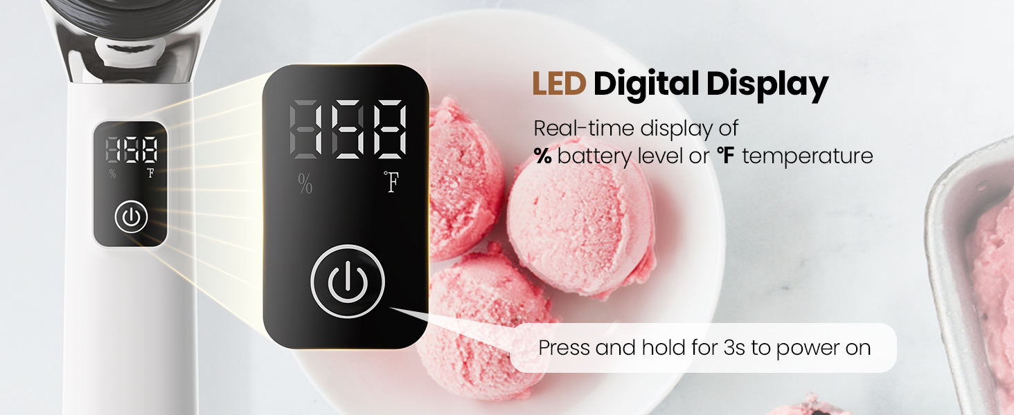 Heated Ice Cream Scoop Upgraded Version,Rechargeable Electric Ice Cream Scooper With Led Display And On/Off,5000mAh Battery,Heats To 158°F For Hard Ice Cream,Ip67 Waterproof,Gift
