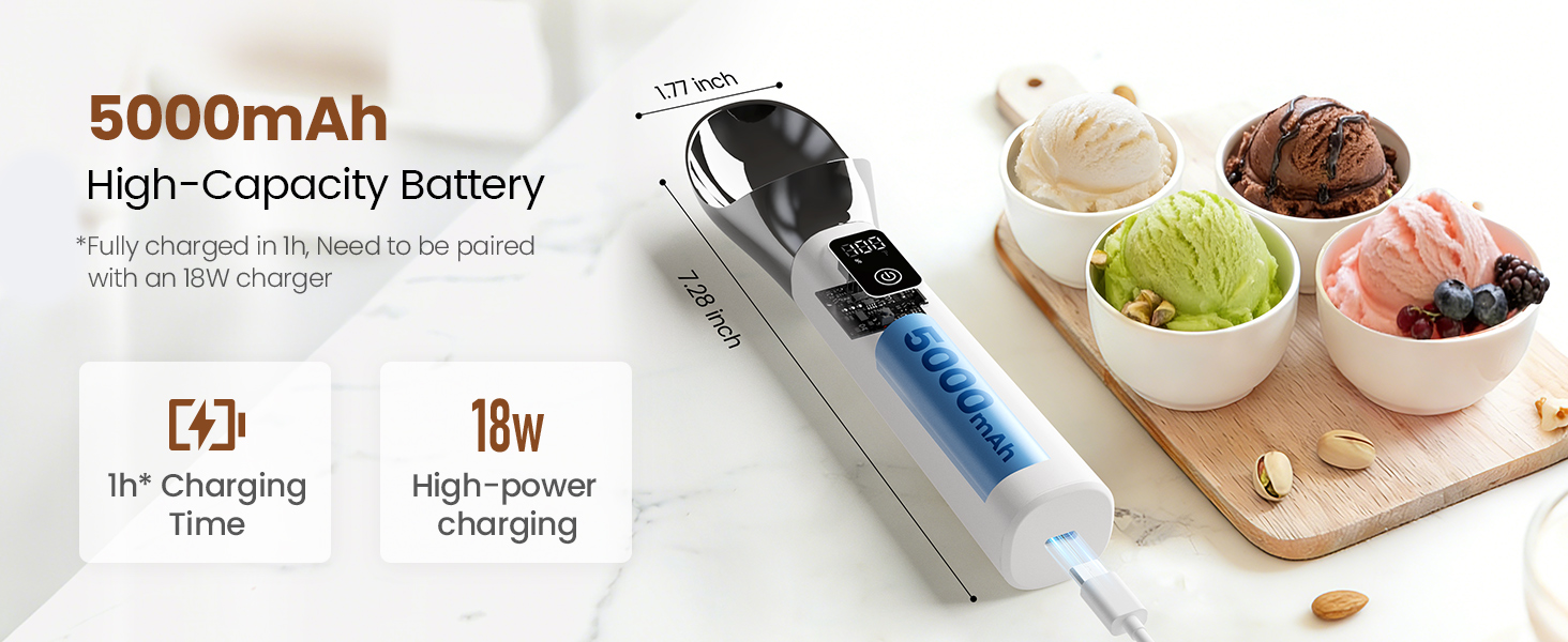 Heated Ice Cream Scoop Upgraded Version,Rechargeable Electric Ice Cream Scooper With Led Display And On/Off,5000mAh Battery,Heats To 158°F For Hard Ice Cream,Ip67 Waterproof,Gift